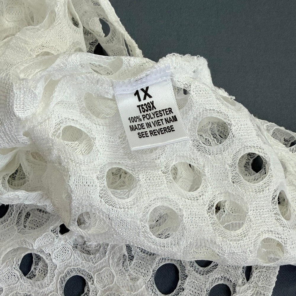 White Eyelet Lace Sheer Top Lrg Bell Sleeve Tulle Victorian Romantic Cottagecore - Picture 8 of 9